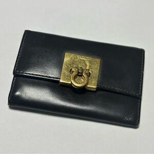 VINTAGE Salvatore Ferragamo Gancini Key Case - Black Leather + Gold Hardware